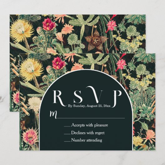 Zwarte  kleurrijke cactus kaart (Voorkant / Achterkant)