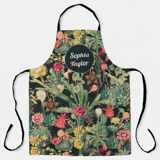 Zwarte  kleurrijke cactus schort (Voorkant)