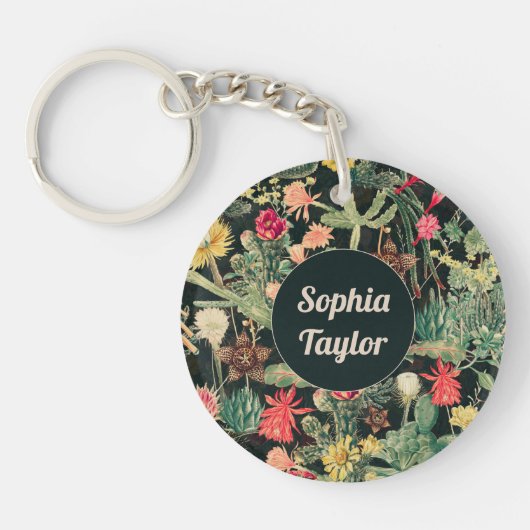 Zwarte  kleurrijke cactus sleutelhanger (Voorkant)