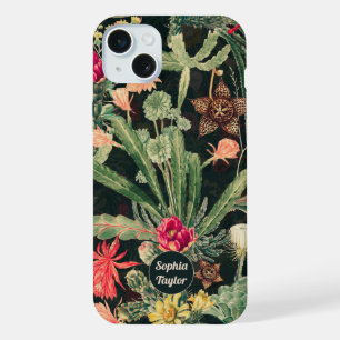 Zwarte Kleurrijke Cactus Vintage iPhone 15 Plus Case
