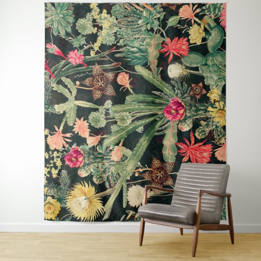 Zwarte  kleurrijke cactus wandkleed (In situ)