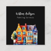 Zwarte kleurrijke huizen QR-code Vierkante Visitekaartje (Voorkant)