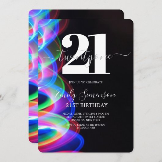 Zwarte kleurrijke minimalist 21ste verjaardag kaart (Voorkant / Achterkant)