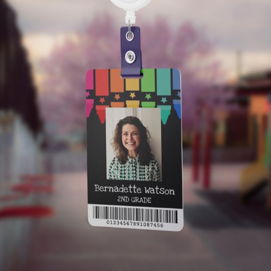 Zwarte Kleurrijke Potloden Barcode School Leraar I Badge
