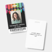 Zwarte Kleurrijke Potloden Barcode School Leraar I Badge (Voor- en achterkant)