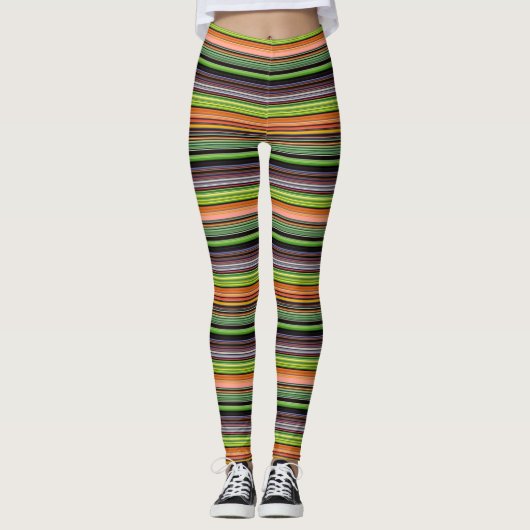 Zwarte kleurrijke strepen bevestigen leggings (Voorkant)