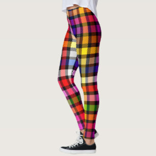 Zwarte Kleurrijke Twill Geruite Schotse Ruit Ontwe Leggings