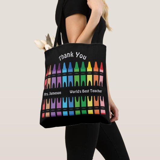 Zwarte kleurrijke wereld beste lerares regenboogkr tote bag (Dichtbij)