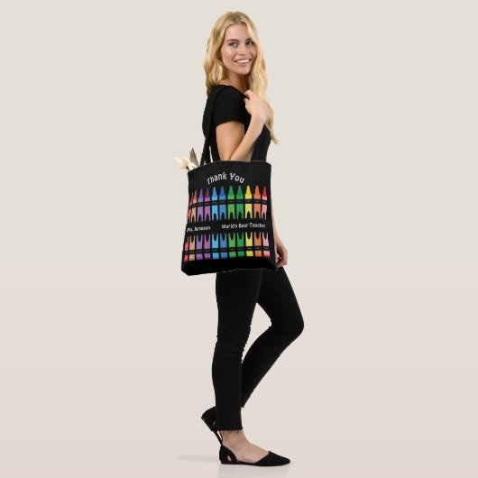 Zwarte kleurrijke wereld beste lerares regenboogkr tote bag (Op model)