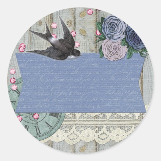  zwarte kobalt Blue Shabby Chic Craft Ronde Sticker (Voorkant)
