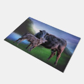 Zwarte Koe en kalf Deurmat (Schuin)