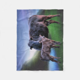 Zwarte Koe en kalf Fleece Deken