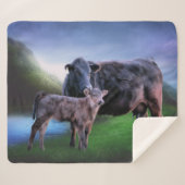 Zwarte Koe en kalf Sherpa Deken (Voorkant (horizontaal))