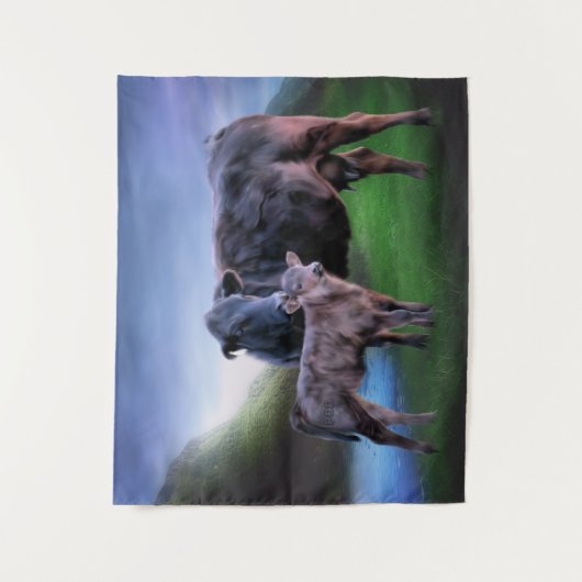 Zwarte Koe en kalf Wandkleed (Voorkant)