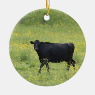 Zwarte koe keramisch ornament
