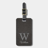 Zwarte Koe Leer Textuur Script Monogram Naam Bagagelabel (Voorkant verticaal)