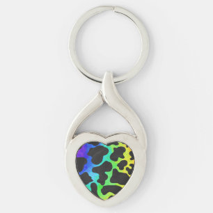 Zwarte koe met regenboogprint sleutelhanger