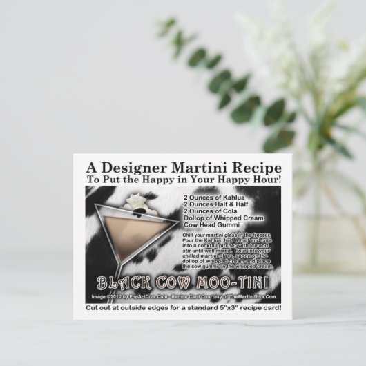 Zwarte Koe Moo-Tini Martini Recept Briefkaart (Staand voorkant)