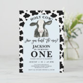 Zwarte Koe Print Blauwe Boog Heilige Koe 1e Verjaa Kaart (Staand voorkant)