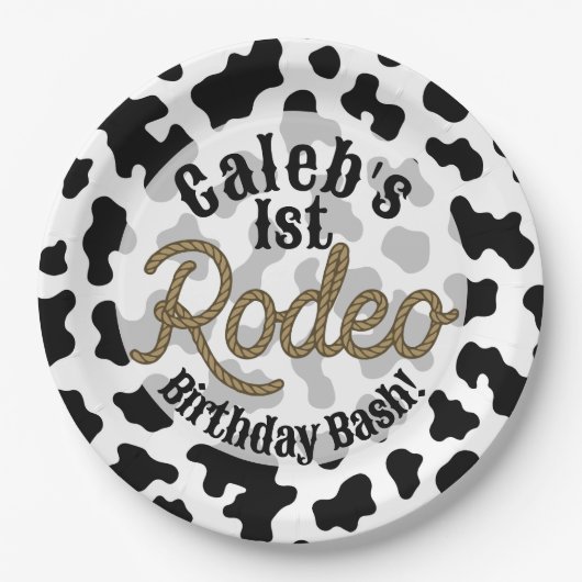 Zwarte Koe Print Country Westerne Rodeo Party Papieren Bordje (Voorkant)
