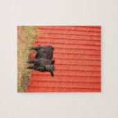 Zwarte Koe Rode Barn Legpuzzel (Horizontaal)