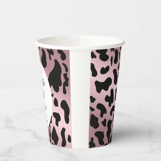 Zwarte Koe Vlekken, Roos Goud & Hoefijzer Verjaard Papieren Bekers (Links)