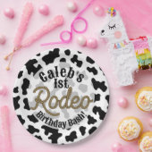 Zwarte Koeienprint Landelijke Westerse Rodeoparty Papieren Bordje (Feest)