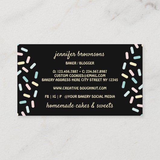 Zwarte koekjes donuts zoete traktaties visitekaartje (Achterkant)