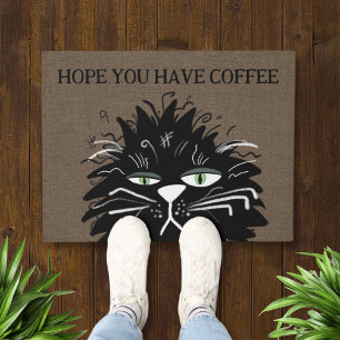 Zwarte Koffie Chagrijnige Kat Grappig Deurmat