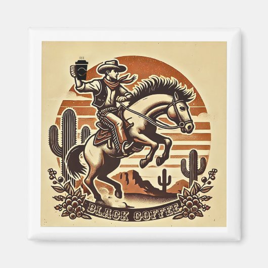 zwarte koffie cowboymagneet magneet (Voorkant)