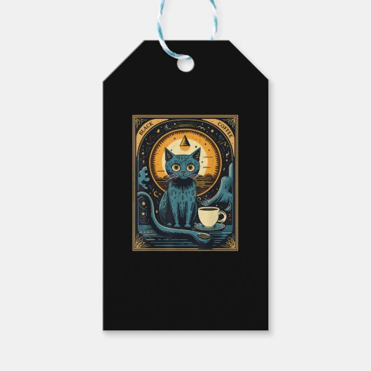 Zwarte Koffie Kat Tarot Kaart Occult Cadeaulabel (Voorkant)