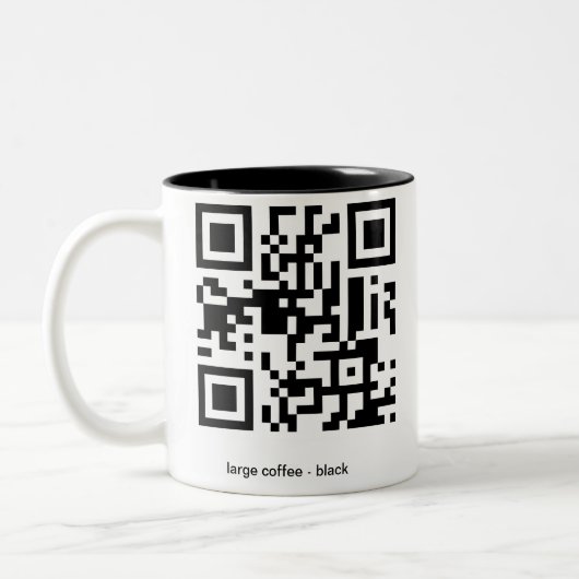 zwarte koffie met grote koffie - zwarte qr-code tweekleurige koffiemok (Links)