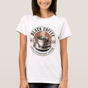 Zwarte Koffie Sociale Club Grappig Ontwerp T-shirt
