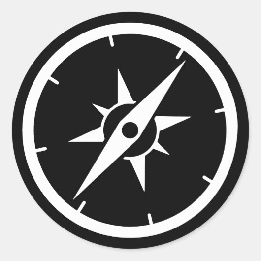 Zwarte kompas ronde sticker (Voorkant)