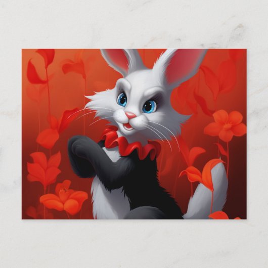 Zwarte konijn en wit briefkaart (Voorkant)