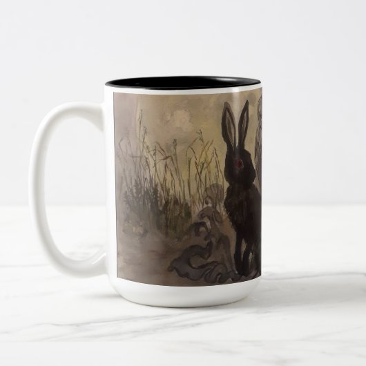 Zwarte konijn van Inle Tweekleurige Koffiemok (Links)