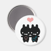 Zwarte konijnenliefde magneet (wit) (Voorkant / Achterkant)