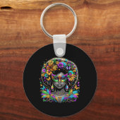 Zwarte Koningin Afro Afrikaanse kralen Masker Mard Sleutelhanger (Voorkant)