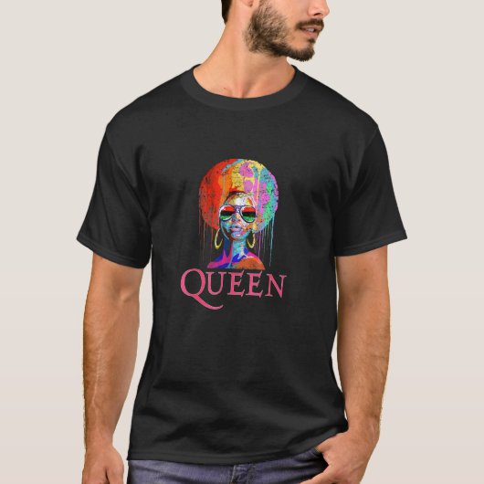 Zwarte Koningin Afro Melanin Afrika Amerika Vrouwe T-shirt (Voorkant)
