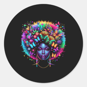 Zwarte koningin Afro Melanin Juneteenth Leopard Bu Ronde Sticker