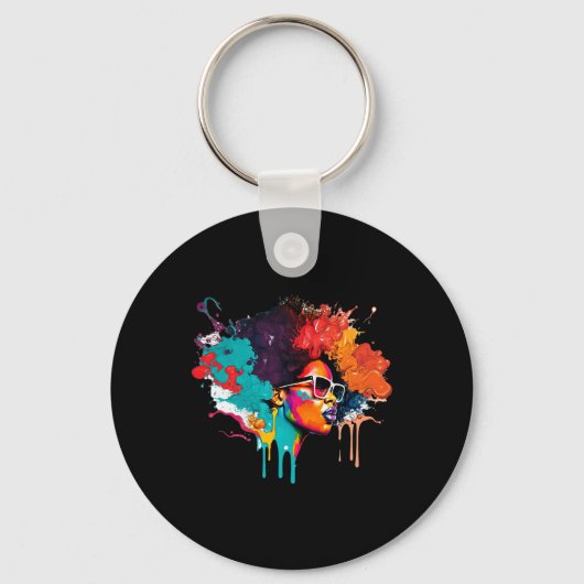 Zwarte Koningin Afro Melanine Dripping Art Lover A Sleutelhanger (Voorkant)