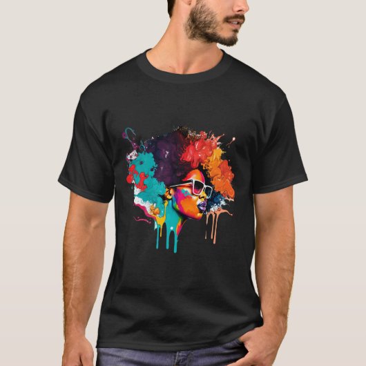 Zwarte Koningin Afro Melanine Dripping Art Lover A T-shirt (Voorkant)