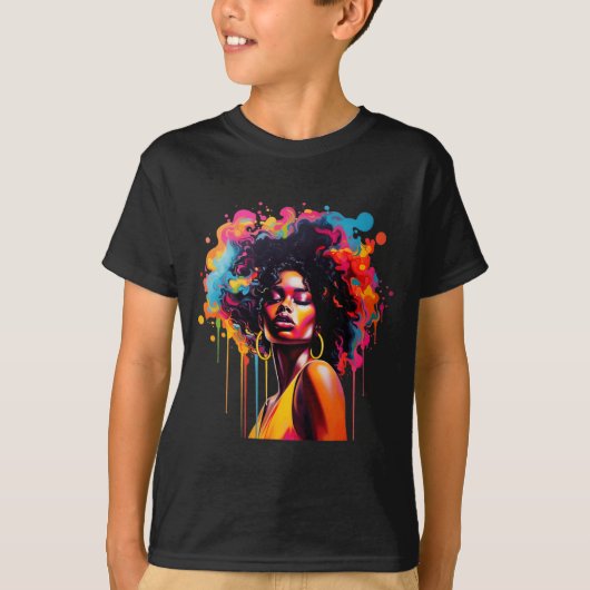 zwarte koningin afro melanine druipend juneteenth t-shirt (Voorkant)