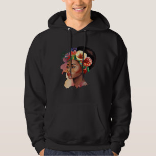 Zwarte Koningin Afro Nubische Godin met Bloemen 3 Hoodie