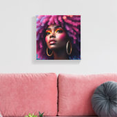 Zwarte koningin, afrocentrisch, zwartgelukkig, vro canvas afdruk (Insitu (Woonkamer))
