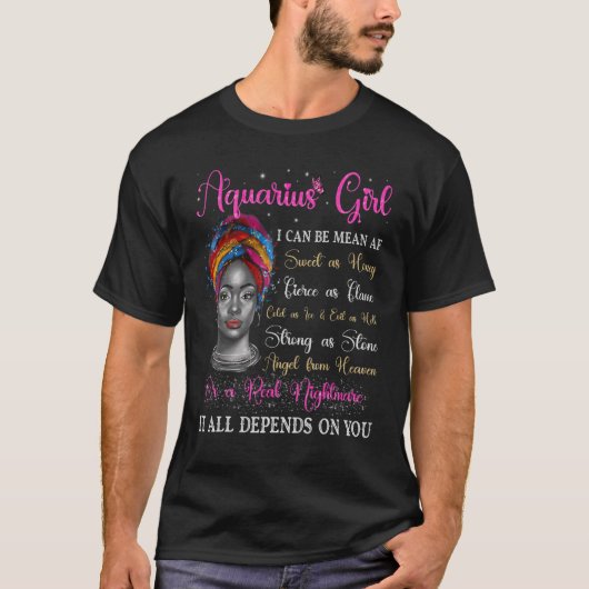 Zwarte koningin Aquarius Gir Zodiac Birthday Afro  T-shirt (Voorkant)