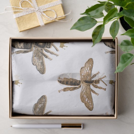 Zwarte koningin bijen op witte ontkoppeling tissuepapier (Geschenk)