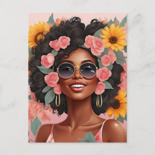 Zwarte koningin bloemenafro melanine vrouw bloem l briefkaart