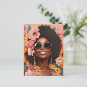 Zwarte koningin bloemenafro melanine vrouw bloem l feestdagenkaart (Staand voorkant)