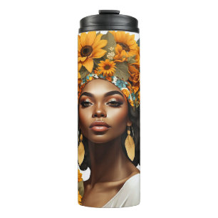 Zwarte koningin bloemenafro melanine vrouw bloem l thermosbeker